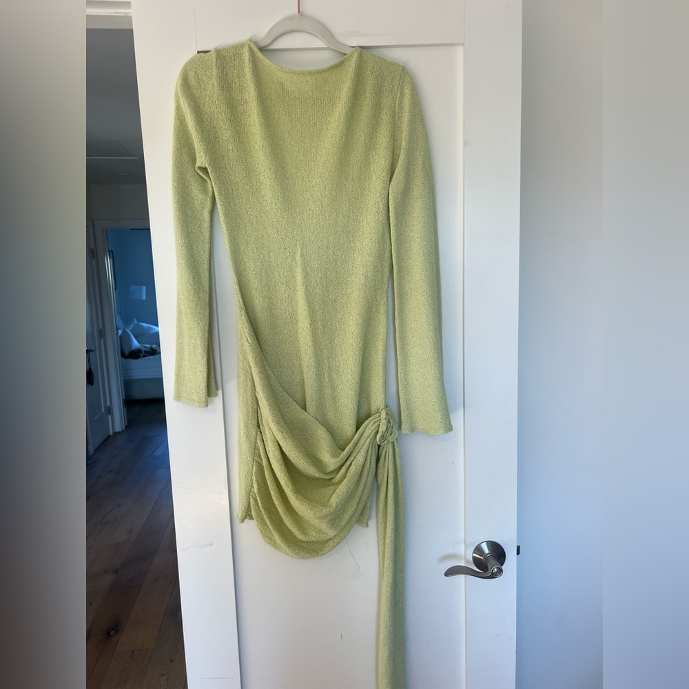 Meshki Light Green Long Sleeve Mini Dress with Side Knot